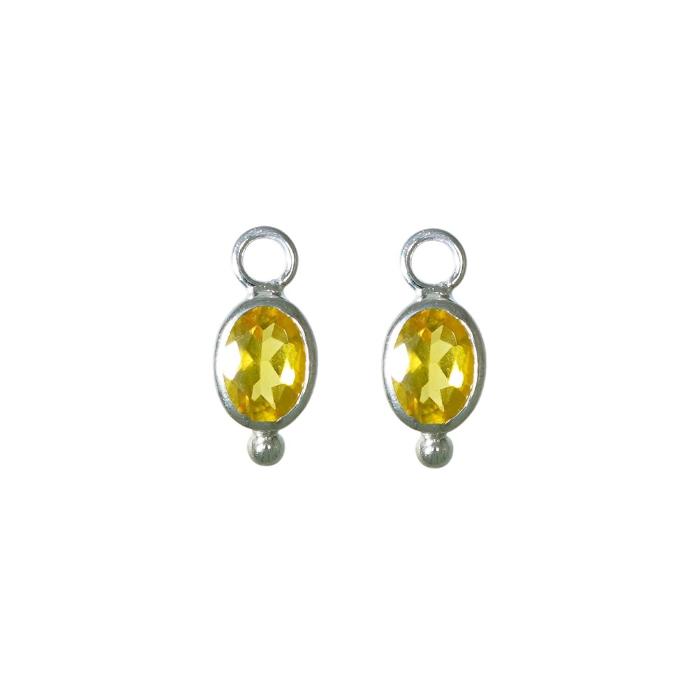 Interchangeable component earrings, Citrine, oval (7 x 5mm), faceted, platinum plated | Marco Schreier