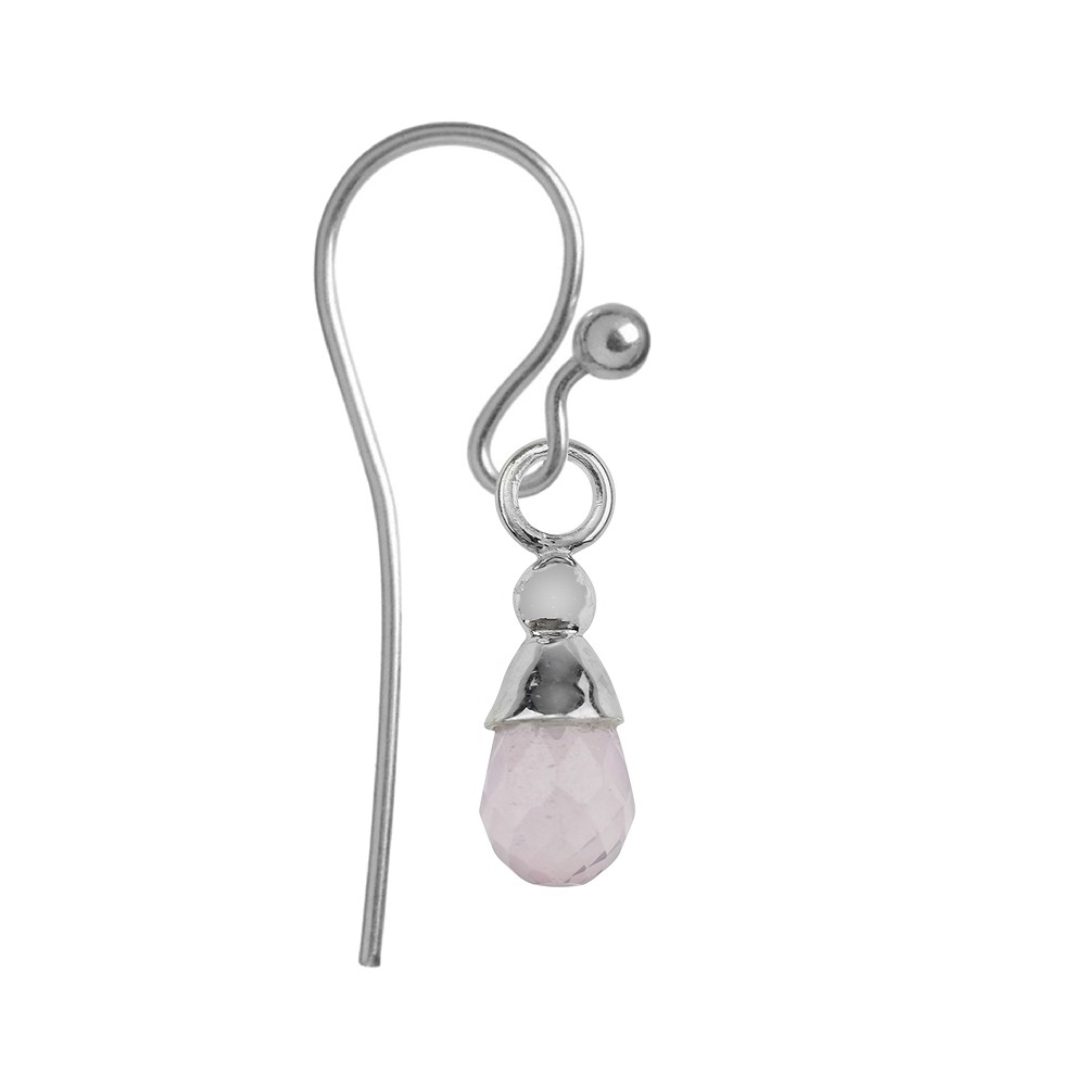 Interchangeable component earrings, Rose Quartz, drop (7 x 5mm), platinum plated | Marco Schreier