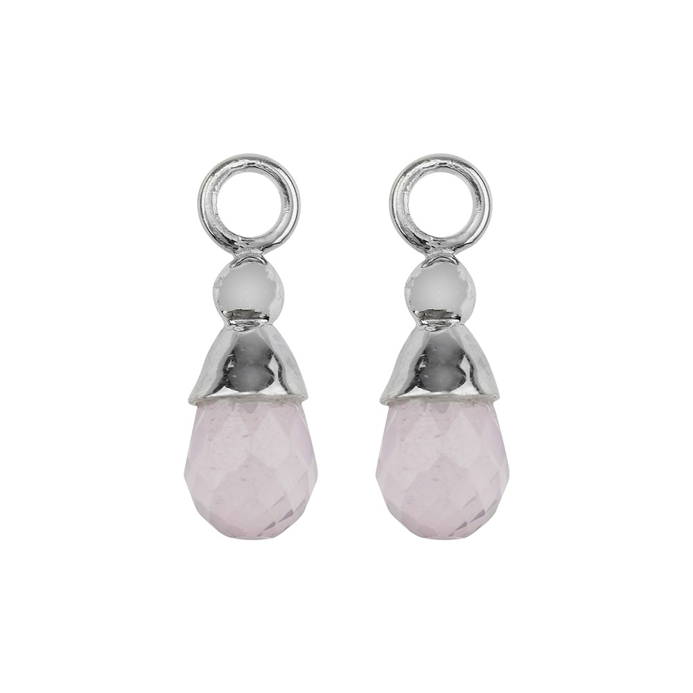 Interchangeable component earrings, Rose Quartz, drop (7 x 5mm), platinum plated | Marco Schreier