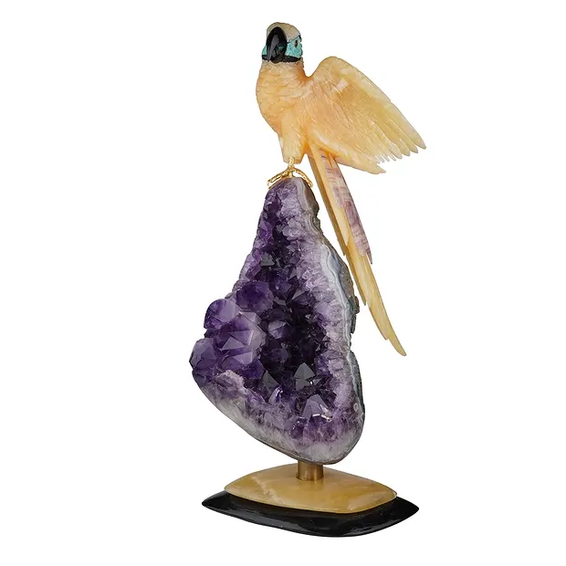 Engraving parrot orange calcite unique 039, 51cm | Marco Schreier