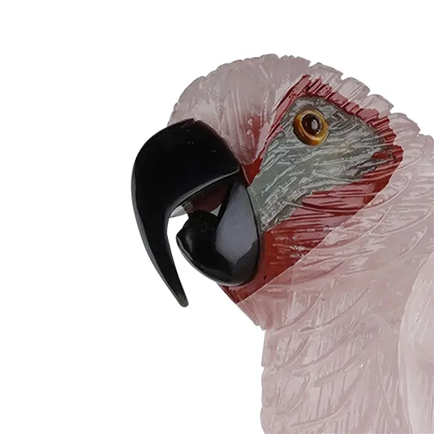 Grabado loros Cuarzo rosa, pieza única 040, 46cm | Marco Schreier