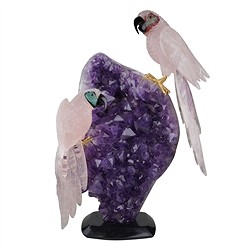 2802000040 Gravur Papageien Rosenquarz, Unikat 040, 46cm | Edelsteine, Heilsteine & Schmuck