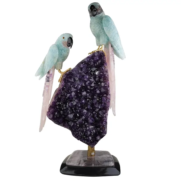 Gravur Papageien Aquamarin Unikat 042, 54cm | Edelsteine, Heilsteine & Schmuck