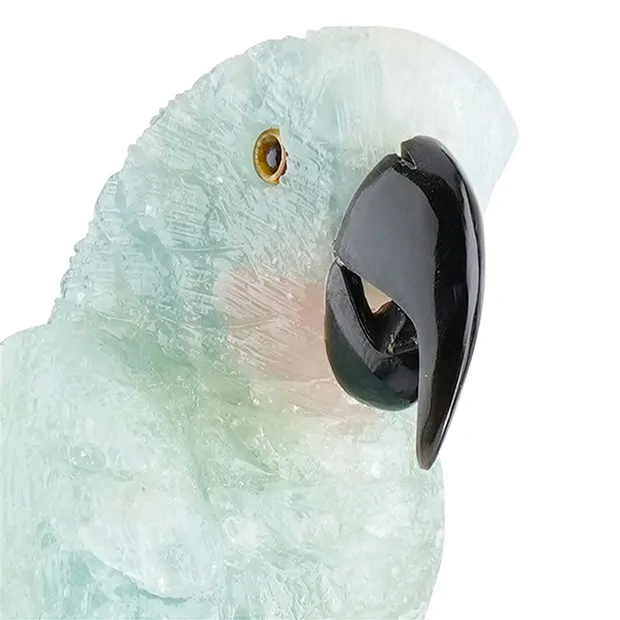 Gravur Papagei Aquamarin Unikat 052, 35cm | GH Edelsteine, Heilsteine & Schmuck