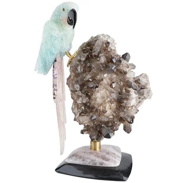 Gravur Papagei Aquamarin Unikat 052, 35cm | GH Edelsteine, Heilsteine & Schmuck