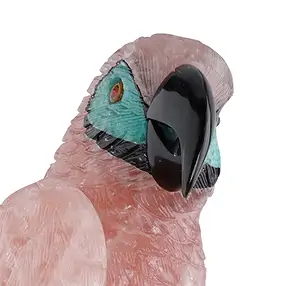 Incisione pappagallo Quarzo rosa unico 053, 48cm | Marco Schreier