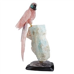2802000053 Gravur Papagei Rosenquarz Unikat 053, 48cm | GH Edelsteine, Heilsteine & Schmuck
