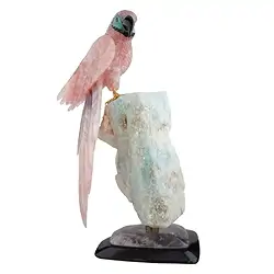 2802000053 Perroquet gravé Quartz rose Pièces uniques 053, 48cm | Marco Schreier