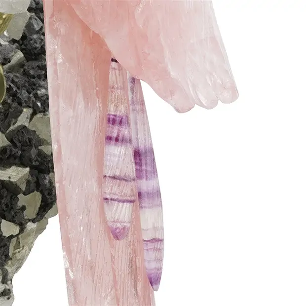 Perroquet gravé Quartz rose Pièces uniques 059, 26cm | Marco Schreier