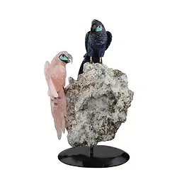 2802000061 Incisione pappagalli Quarzo rosa, Sodalite unico 061, 37cm | Marco Schreier