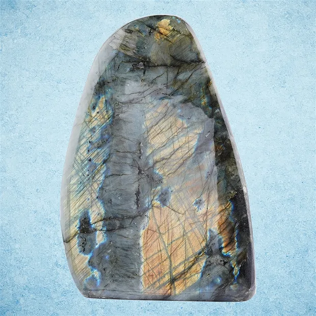 One side polished piece of labradorite, 20.5 x 14 cm, unique 013 | Marco Schreier