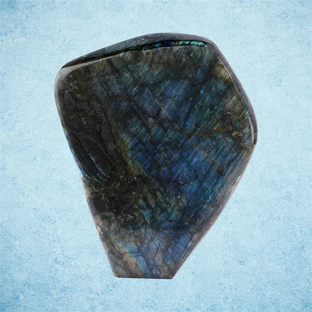 One side polished piece of labradorite, 17.5 x 15 cm, unique 017 | Marco Schreier