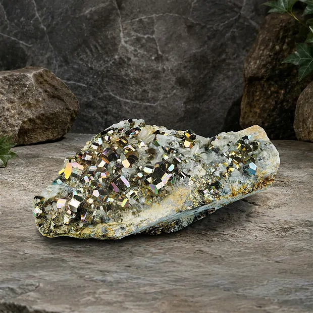 Pyrit-Quarz-Stufe, 27 x 13cm, Unikat 072 | GH Edelsteine, Heilsteine & Schmuck