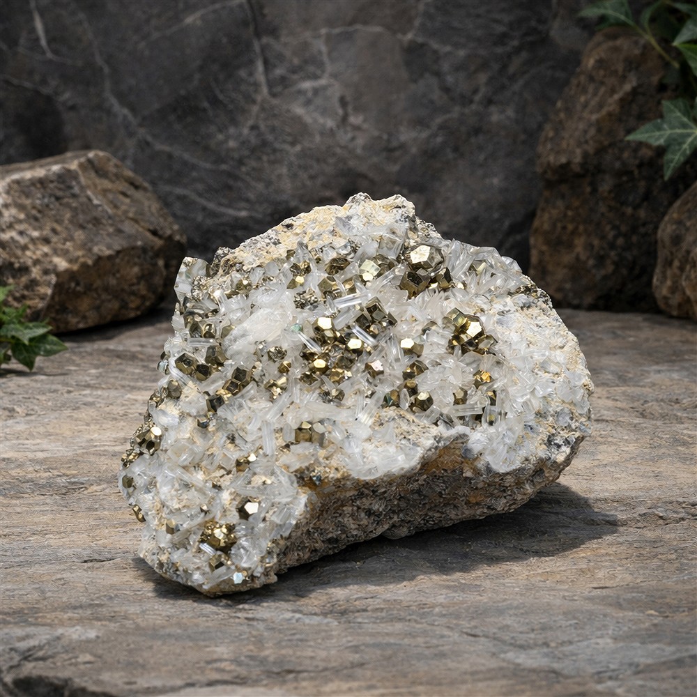 Touffe de Pyrit et de quartz, 18 x 13 cm, pièce unique 074 | Marco Schreier