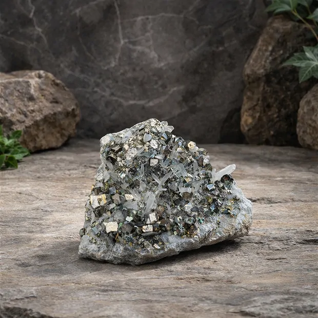 Pyrit-Quarz-Stufe, 12 x 12cm, Unikat 075 | GH Edelsteine, Heilsteine & Schmuck