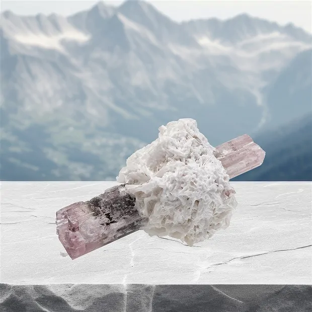 Cristal Tourmaline (rose, noir) en Pièces uniques Albite 002, 6,8cm | Marco Schreier