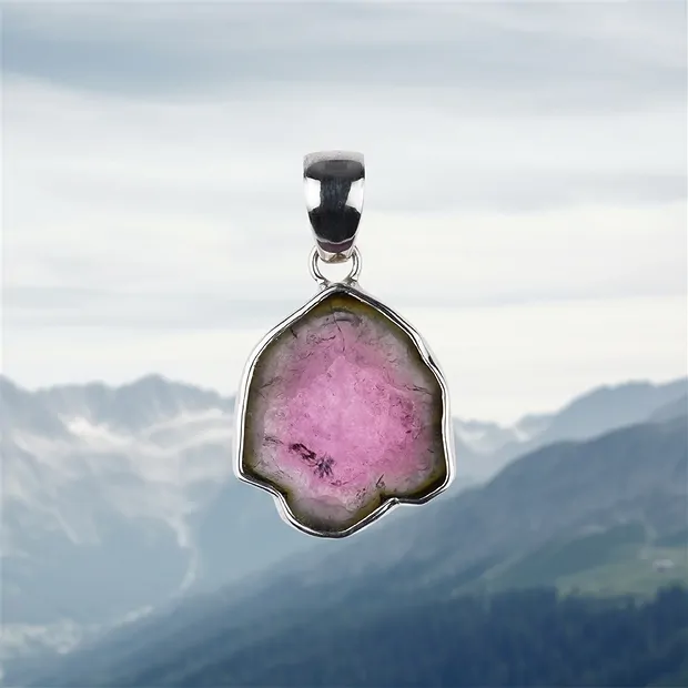 Pendant tourmaline slice, unique 003, 3.3 cm | wholesaler gems & healing stones