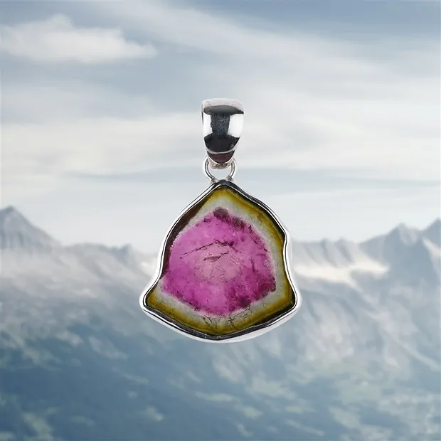 Pendant tourmaline slice, unique 011, 3.2 cm | wholesaler gems & healing stones