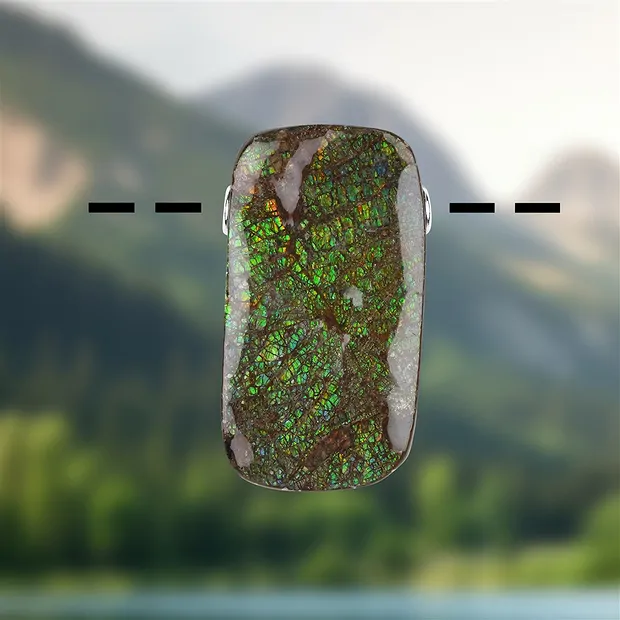 Ammolite pendant, 4.0 x 2.1 cm, silver caps, unique 101 | Marco Schreier