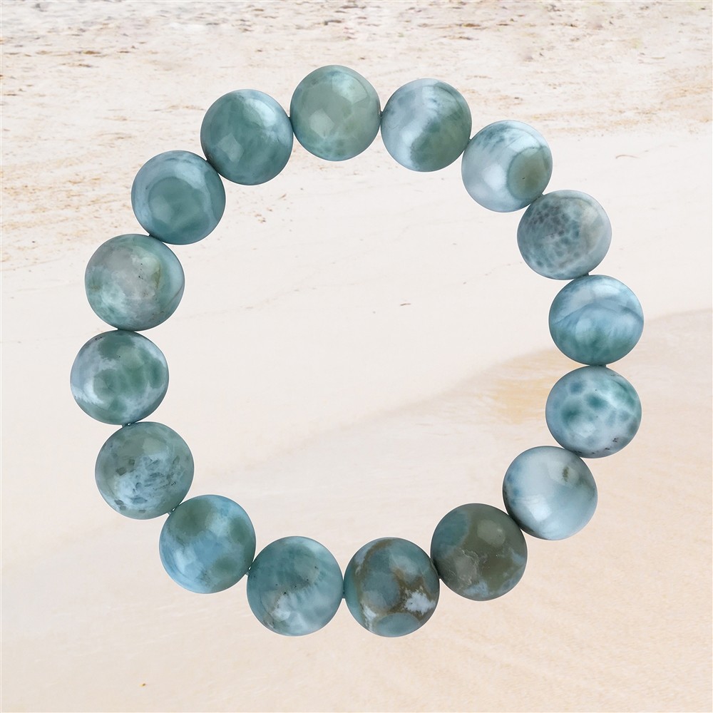 Bracelet, Larimar, 13mm beads, unique 038 | wholesaler gems & healing stones