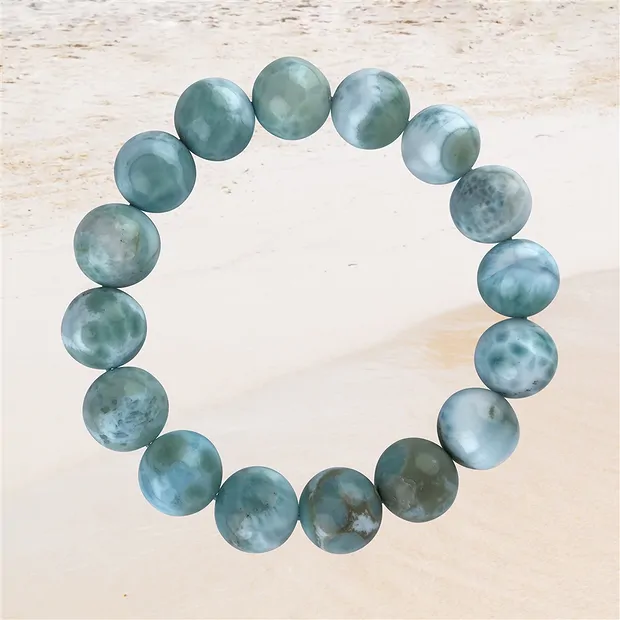 Bracelet, Larimar, 13mm beads, unique 038 | wholesaler gems & healing stones