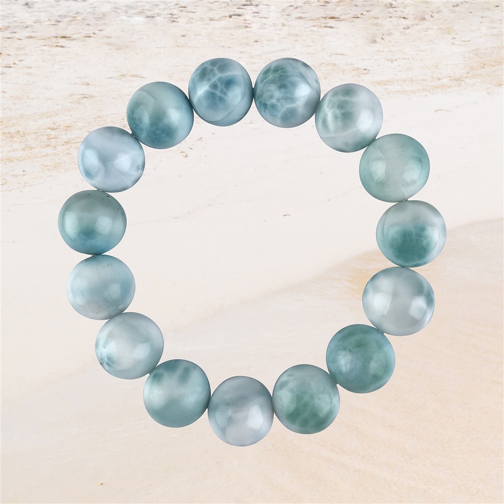 Bracelet, Larimar, 13mm beads, unique 039 | wholesaler gems & healing stones