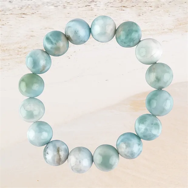 Bracelet, Larimar, 13mm perles rondes, Pièces uniques 040 | Marco Schreier