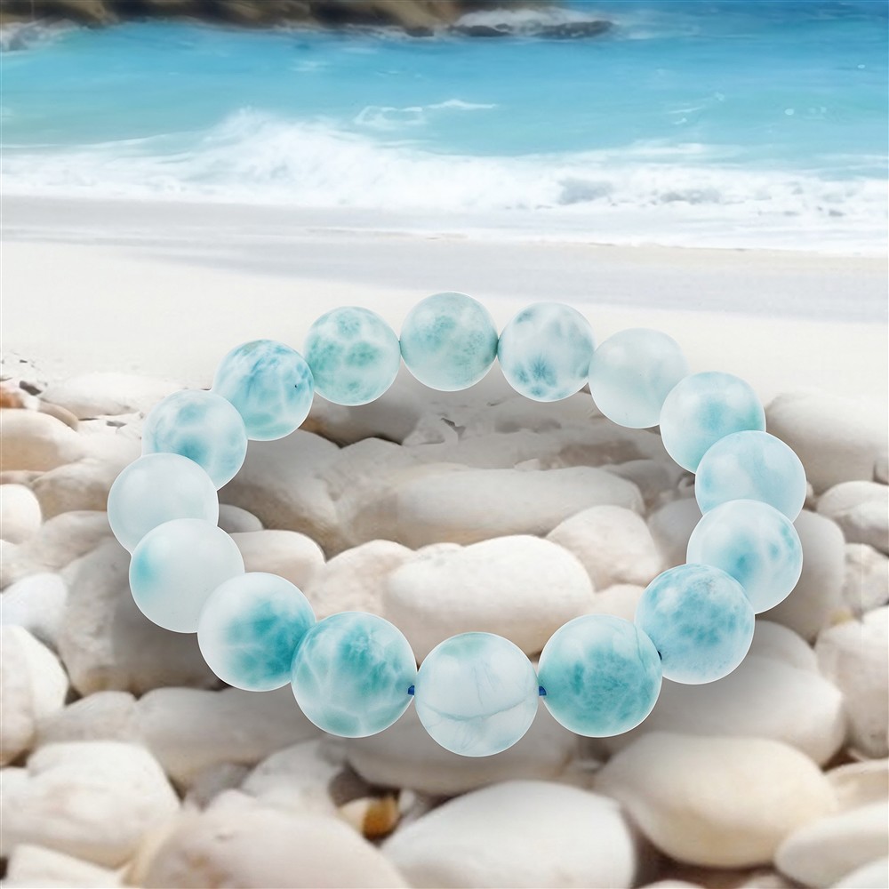 Bracelet, Larimar, 13.5mm spheres, unique 048 | wholesaler gems & healing stones