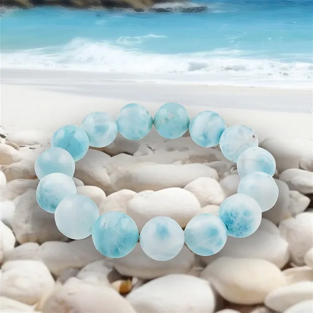 Armband, Larimar, 14mm Kugeln, Unikat 050 | GH Edelsteine, Heilsteine & Schmuck