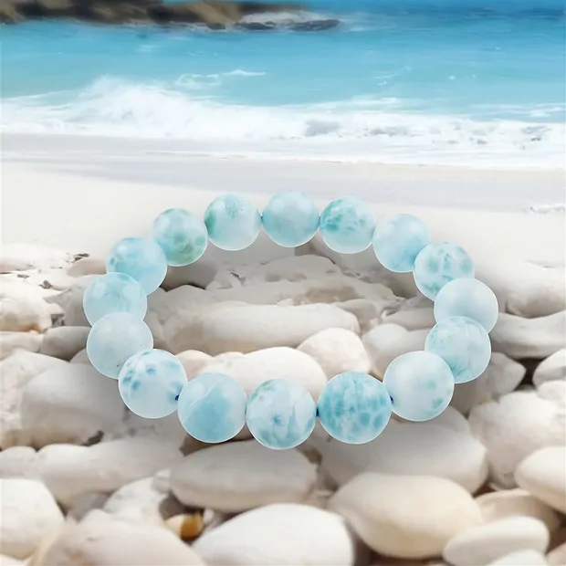 Bracelet, Larimar, 13mm beads, unique 051 | wholesaler gems & healing stones