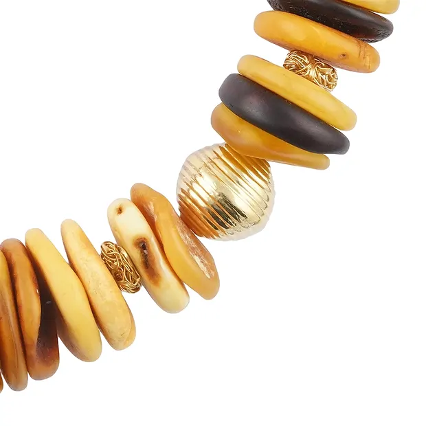 Collier Bernstein Scheiben 14-31mm, vergoldet, Unikat 003 | Marco Schreier