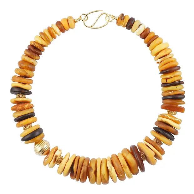 Necklace Amber slices 14-31mm, gold-plated, unique 003 | Marco Schreier