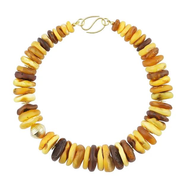 Collier Ambre disques 15-32mm, doré, Pièces uniques 004 | Marco Schreier