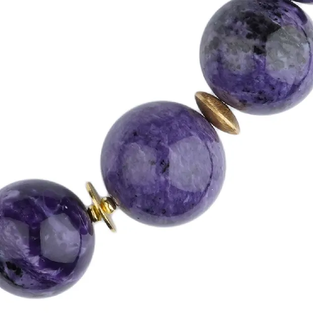 Collana di Charoite, perline (20 mm), placcate oro, unico 001 | Marco Schreier