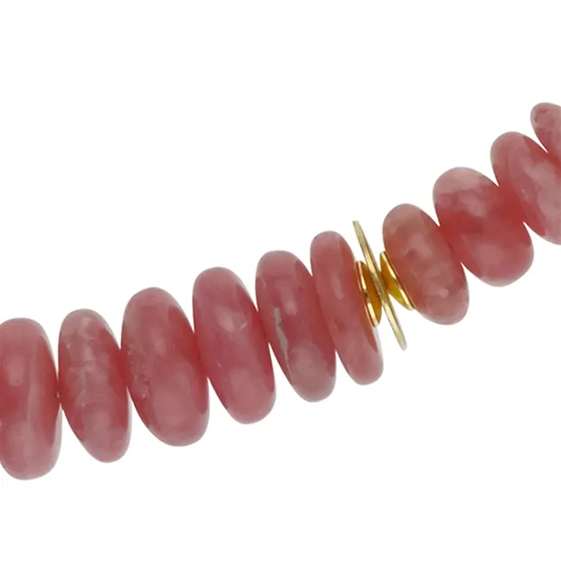 Rhodochrosite studio necklace, buttons, gold-plated, unique 001 | Marco Schreier