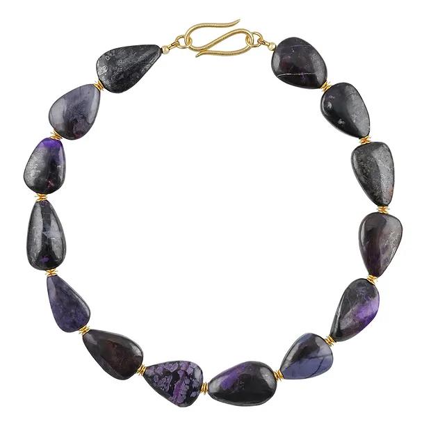 Atelier necklace Sugilite, drop, rhodiniert, unique 010 | Marco Schreier