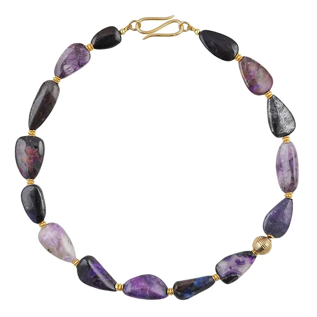 Sugilite studio necklace, freeform, gold-plated, unique 011 | Marco Schreier