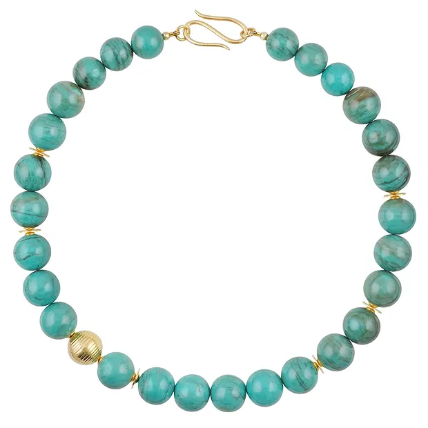 Studio necklace Turquoise (stab.), beads, gold-plated, unique 001 | Marco Schreier