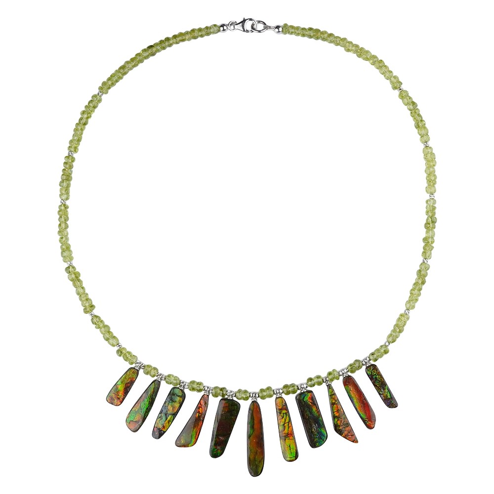 Necklace Ammolite, Peridote, faceted buttons, unique 003 | Marco Schreier