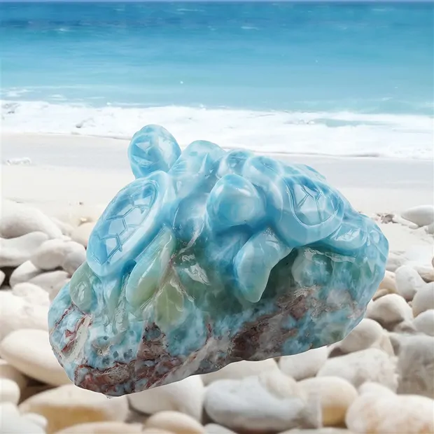 Engraving Larimar turtles, 6.3 x 3.2 cm, unique 097 | Marco Schreier