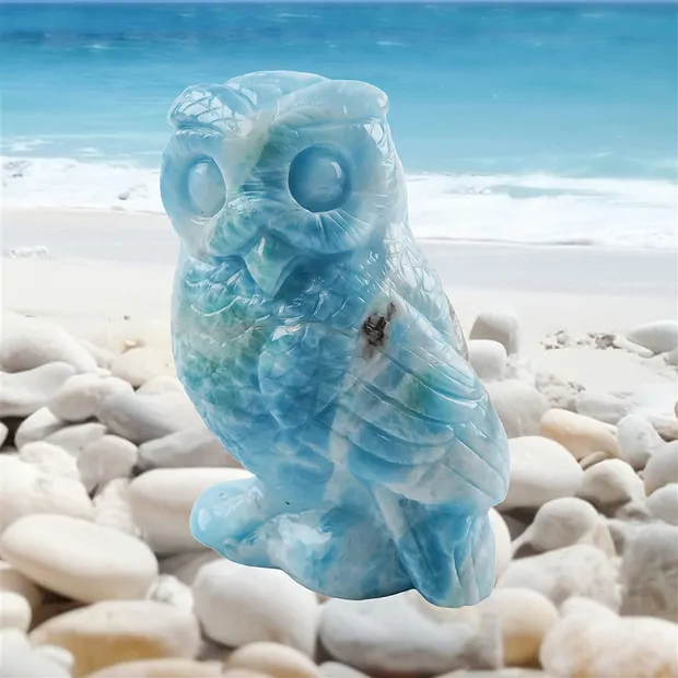 Grabado Lechuza de Larimar, 6,5 x 4,2 cm, único 098 | Marco Schreier