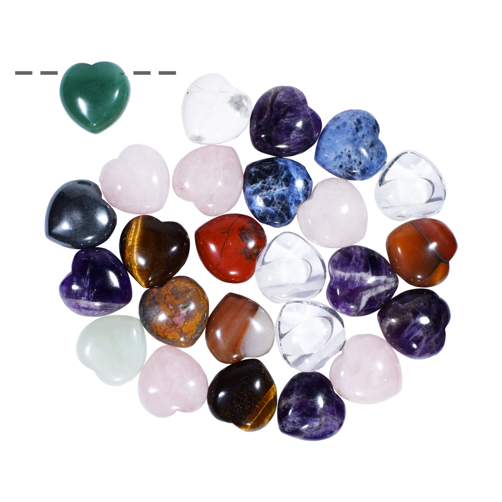 25 puffy hearts, mixed types of stones