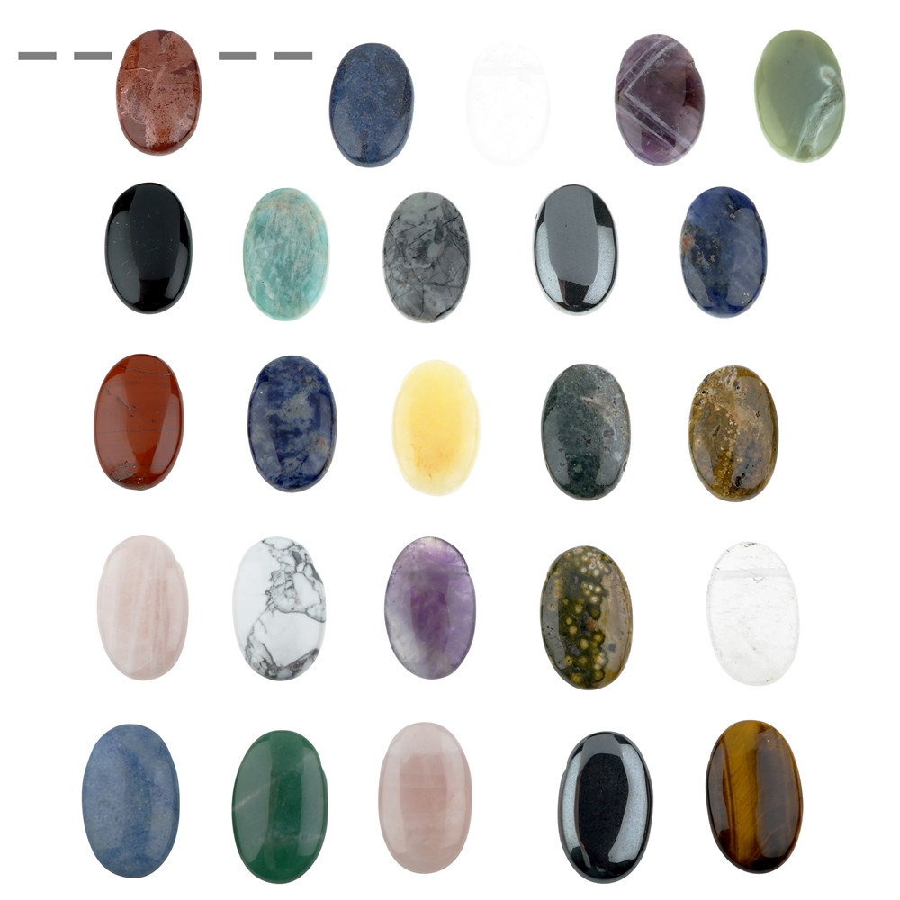 25 drilled Small Palmstones, mixed types of stones 