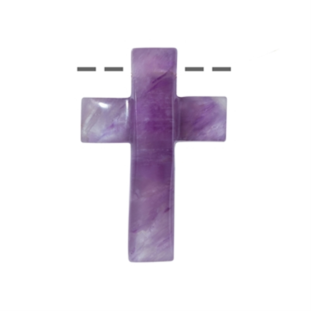 Croix bombée améthyste percée, 3 x 4,5cm