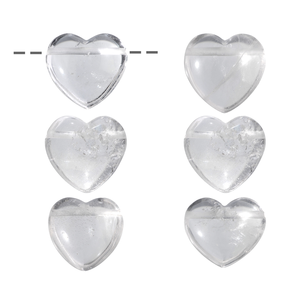 Cristal de roche percé en forme de coeur, 2,5cm (6 pcs/unité)