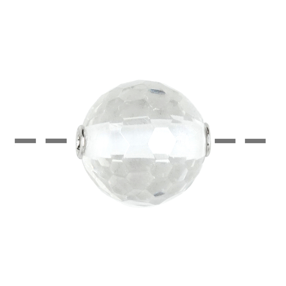 Boule de bijouterie Cristal de roche 20mm, facetté, rhodié