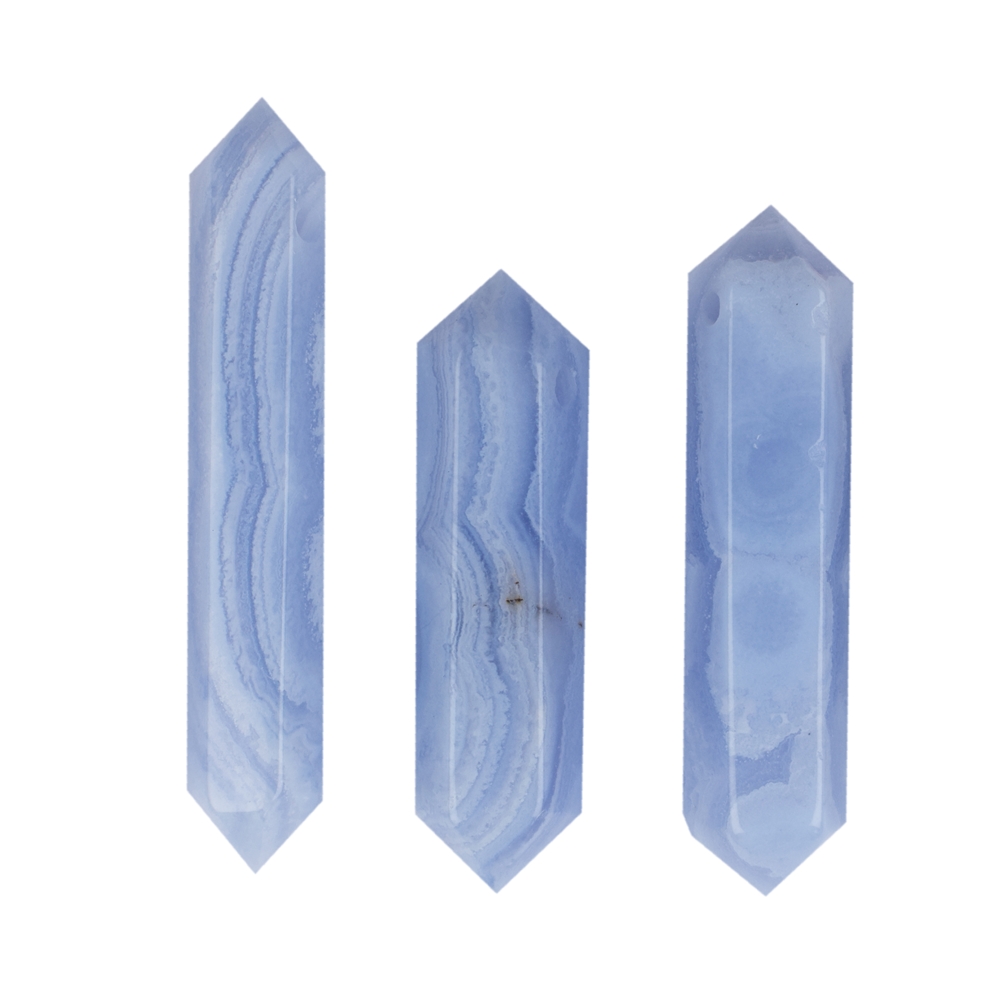 Spitze poliert Chalcedon (blau) gebohrt, 3,5 - 5,5cm