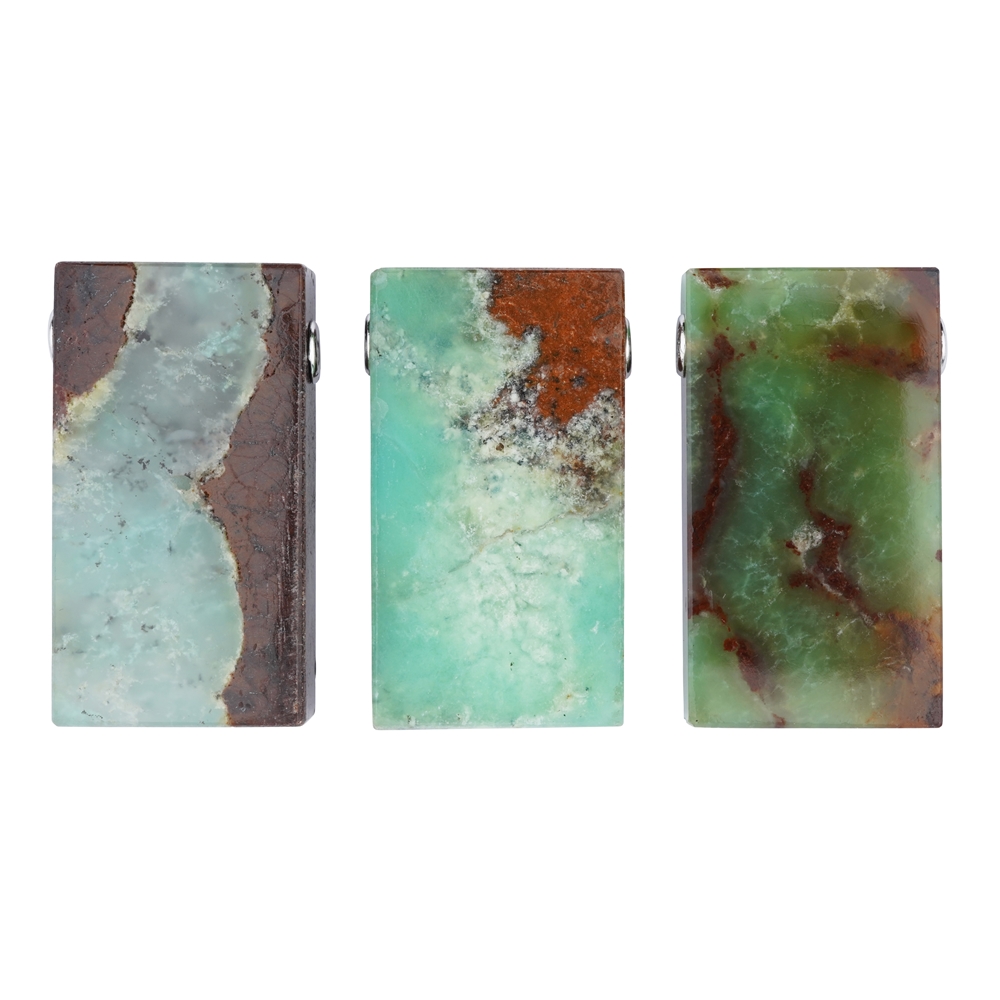 Parallélépipède Chrysoprase, percé, 4,0xm, calottes rhodiées