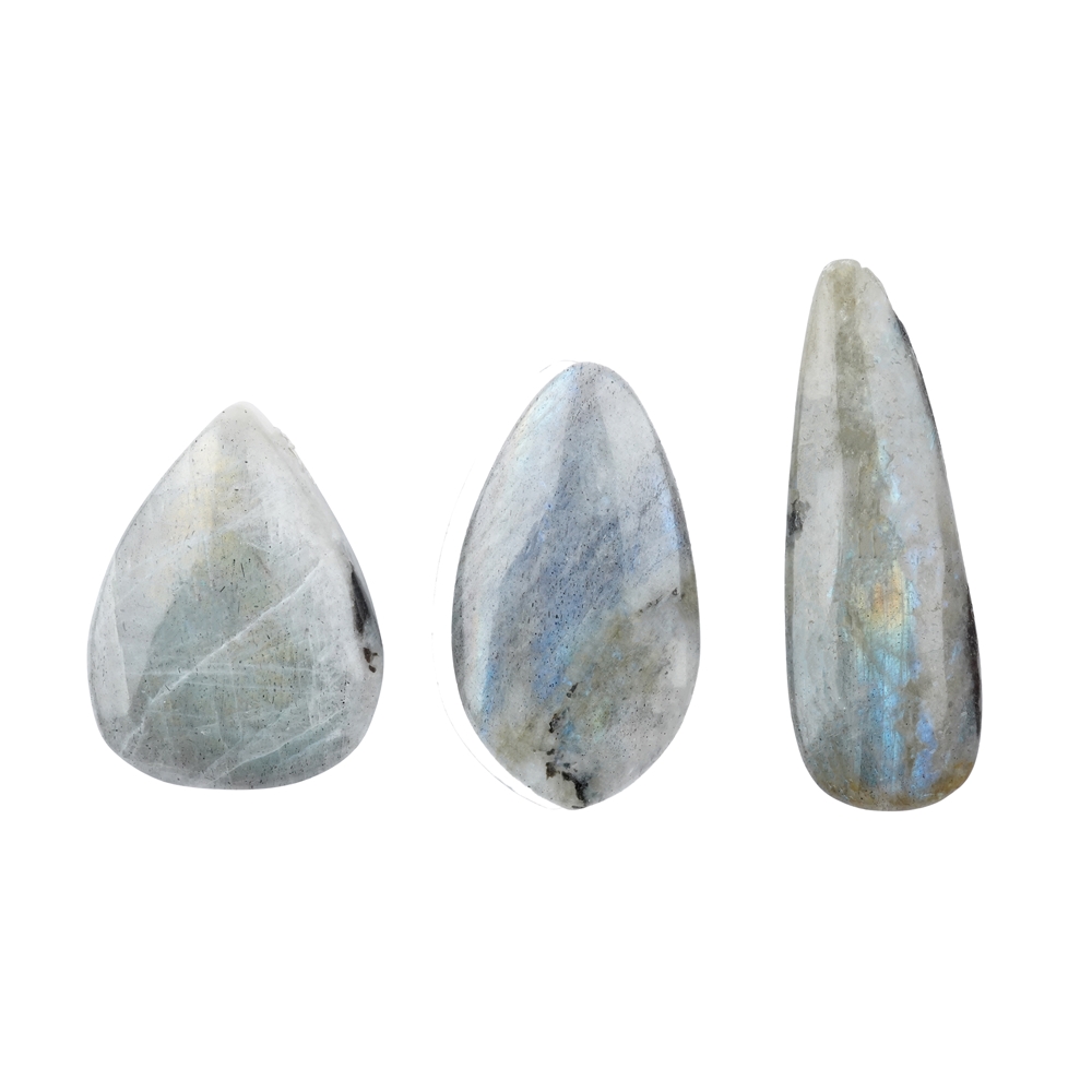 Cabochon goutte labradorite AB percé, 4,5 - 7,0cm