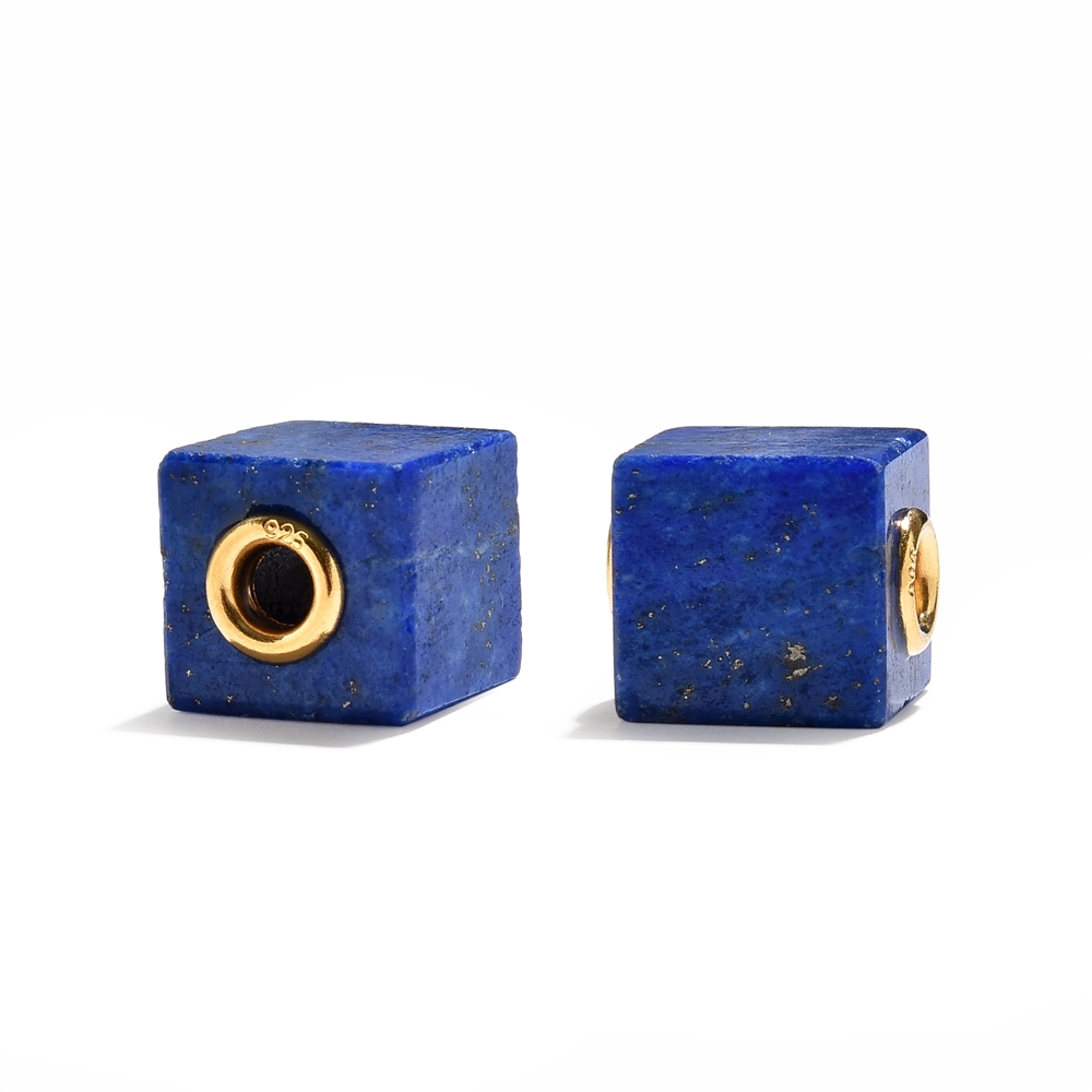 Lapis Lazuli cube, drilled, 1.0 cm, gold-plated caps | Marco Schreier